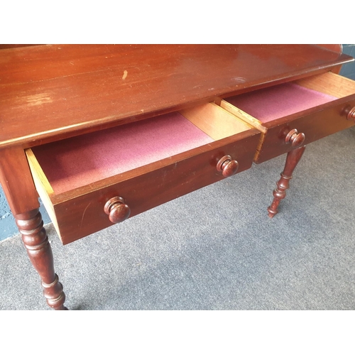 13 - Victorian Mahogany sidetable with Two Drawers and gallery back, H:102 x W:122 x D:55cm