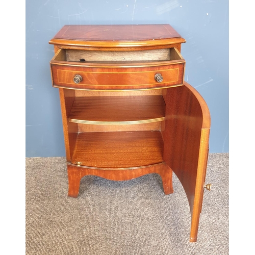 37 - Regency Style Yew Wood Bow-Fronted Small Cupboard with One Door, One Drawer. H:64 x W:44 x D:29cm