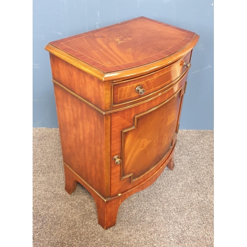 37 - Regency Style Yew Wood Bow-Fronted Small Cupboard with One Door, One Drawer. H:64 x W:44 x D:29cm