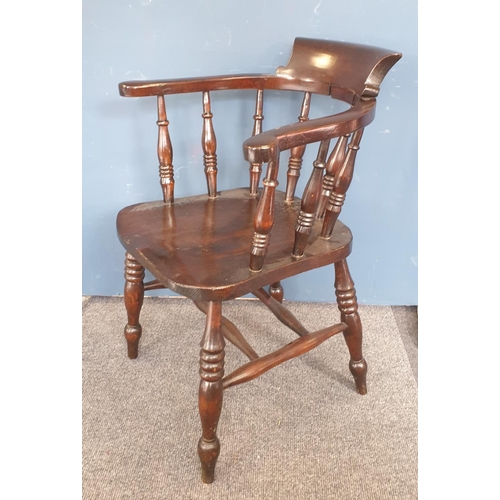 16 - Stained Oak Open Captains Style Armchair. H:85 x W:59 x D:55cm, Seat Height 47cm