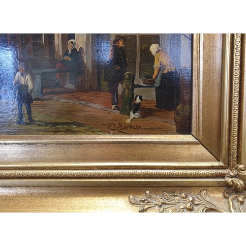 25 - Gilt Framed Oleograph Signed PJ Berkel. H:69 x W:80cm