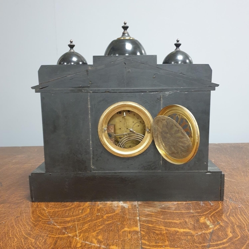 31 - Black Architectural  Mantel Clock, H:40 x W:44 x D:13cm