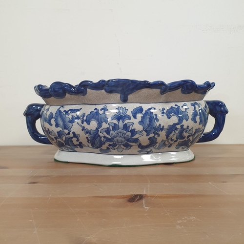 32 - Vintage Style Blue & White Porcelain Planter, H:15 x W:43 x D:25cm