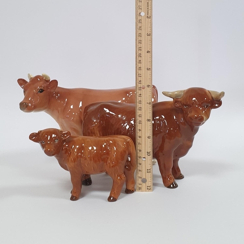 44 - Lot of 3x Porcelain Bull Ornaments