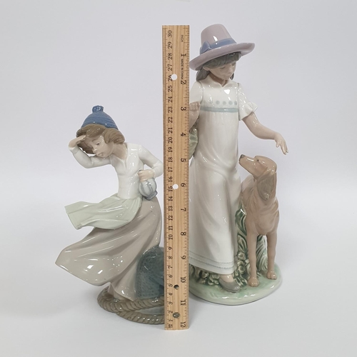 49 - Lot of 2x Large Nao Porcelain Figures, Tallest 30cm approx. (Girl with Dog and Girl at the Peer)