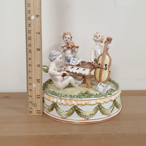 50 - Capodimonte Musical Trio Porcelain Figure (h: 14cm)and Capodimonte Lidded Trinket Dish (L:16cm x d:1... 