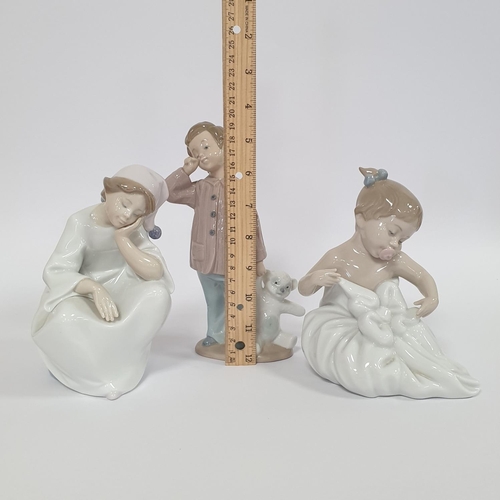 58 - Lot of 3x Figures, Spanish Lladro Girl and 2x Nao Porcelain Figures of Children, Tallest 19cm approx... 