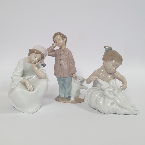 58 - Lot of 3x Figures, Spanish Lladro Girl and 2x Nao Porcelain Figures of Children, Tallest 19cm approx... 