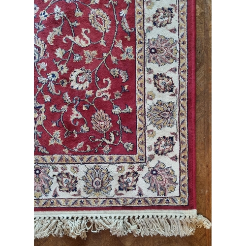 63 - Synthetic Red and Gold Silk Effect Rug, L:150 x W:100cm