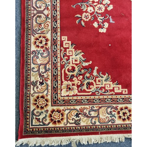 77 - Red Ground Carpet with Floral Design, L:335 x W:250cm