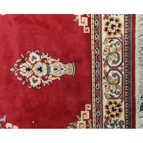 77 - Red Ground Carpet with Floral Design, L:335 x W:250cm