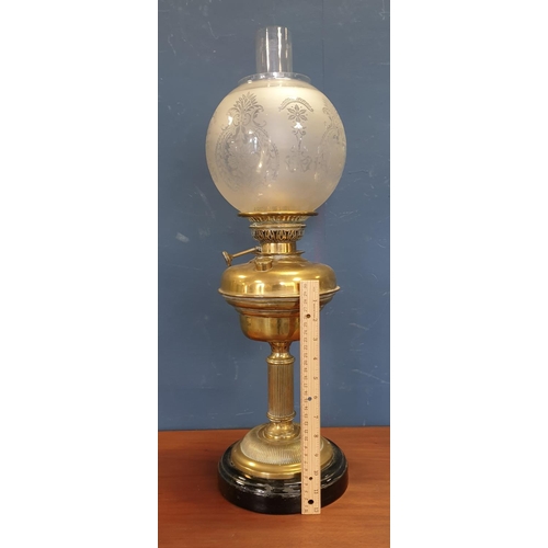 87 - Antique Brass Oil Lamp, Height 65cm