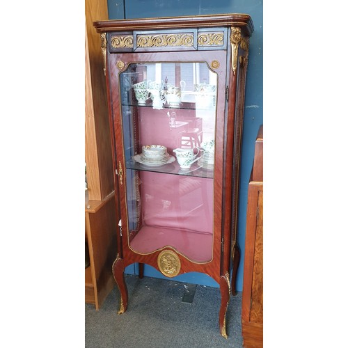 64 - French Style Single Door Display Cabinet with Ormolu  Mounts. H:160 x W:71 x D:41cm