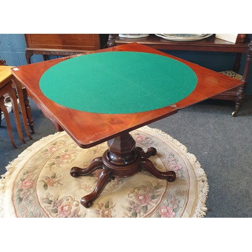 39 - Victorian Mahogany Fold Over Card Table, h: 79cm x w: 92cm x d: 45cm (closed) 90cm (open)