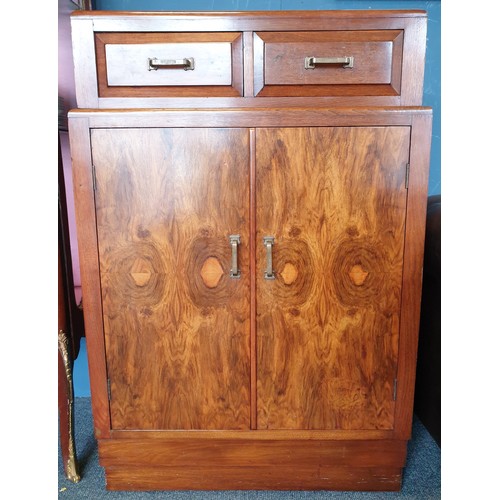 70 - Walnut Art Deco Style 2 Door/2 Drawer Side Cabinet with interiors shelves (h:111cm x w:76cm x d:45cm... 