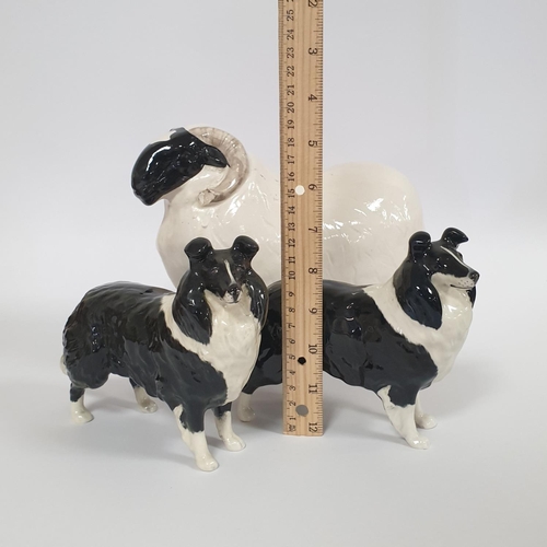 121 - Lot of 3x Figures to include 2x Beswick Porcelain Collie Figures and a Large Bayer Porcelain Ram, ta... 