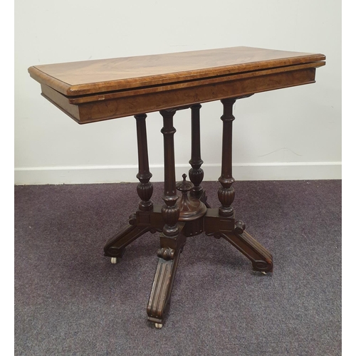 125 - Burr Walnut Fold Over Card Table, H:76 x W:81 x D:41cm (81 x 82cm open)