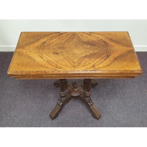 125 - Burr Walnut Fold Over Card Table, H:76 x W:81 x D:41cm (81 x 82cm open)