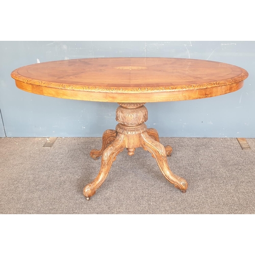 126 - Victorian Inlaid Mahogany Tilt-Top Occasional Table, H:73 x W:132 x D:94cm