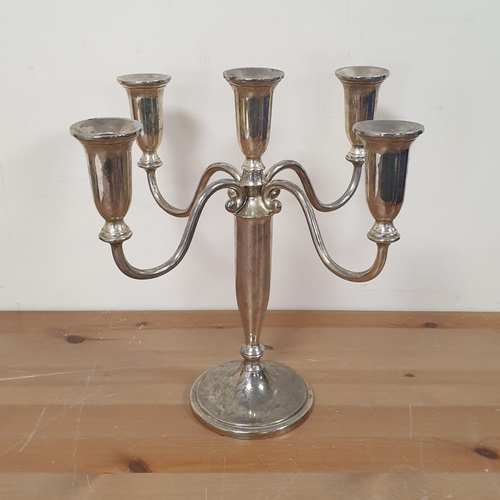 130 - Five Branch Silver Plated Candelabra, Height 30cm