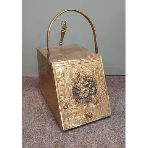 133 - Brass Coal Box with Shovel, H:28 x W:26 x D:40cm