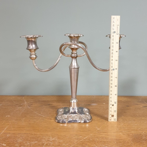 115 - Pair of Silver Plated Three-Branch Candelabra