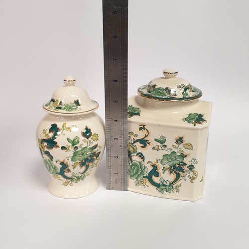 139 - Lot of 2x Mason's Ironstone Chartreuse Ginger Jars, height 16cm