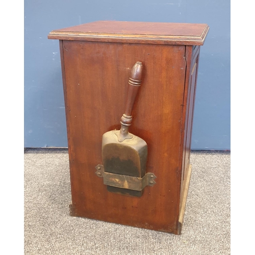 150 - Carved Oak Perdonoim/Coal Box with Liner and Shovel. H:54 x W:36 x D:35cm