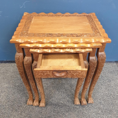 155 - Ornate Carved Nest of Three Tables, H:45 x W:40 x D:30cm approx.