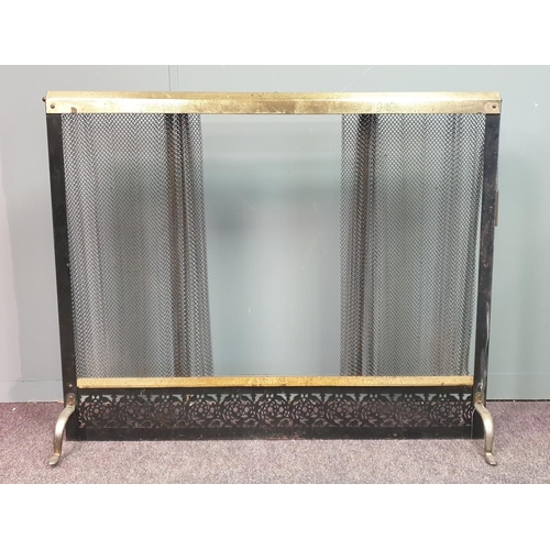 156 - Brass Peacock Fire Screen (H:63 x W:96cm) and Brass Mesh Curtain Fire Screen (H:79 x W:97cm)