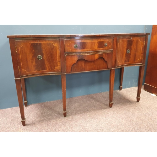 178 - Inlaid Mahogany Regency Style Pedestal Sideboard, H:91 x W:152 x D:53cm