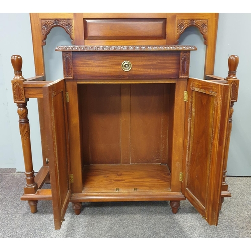 179 - Large Reproduction Mahogany Hall Stand with Brass Hat & Coat Hooks, H:230 x W:125 x D:45cm