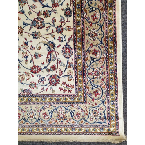 205 - Ivory Ground Kashmir Fine Pile Carpet with Navy and Reds, Central Medallion. L:230 x W:160cm