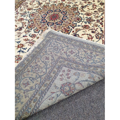 205 - Ivory Ground Kashmir Fine Pile Carpet with Navy and Reds, Central Medallion. L:230 x W:160cm