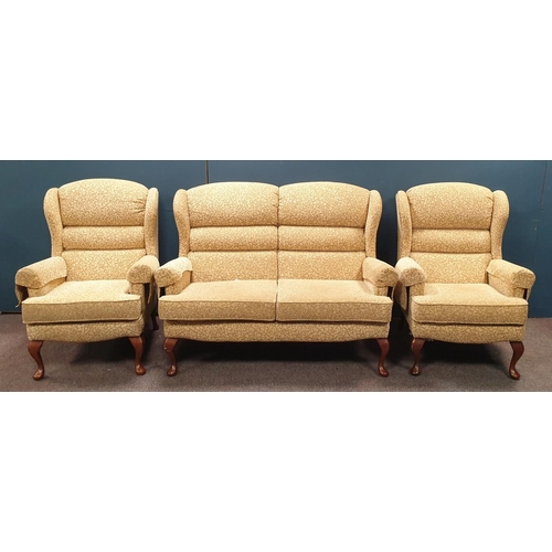 206 - Queen Anne Three Piece Suite comprising a Two Seater Sofa and Two Armchairs