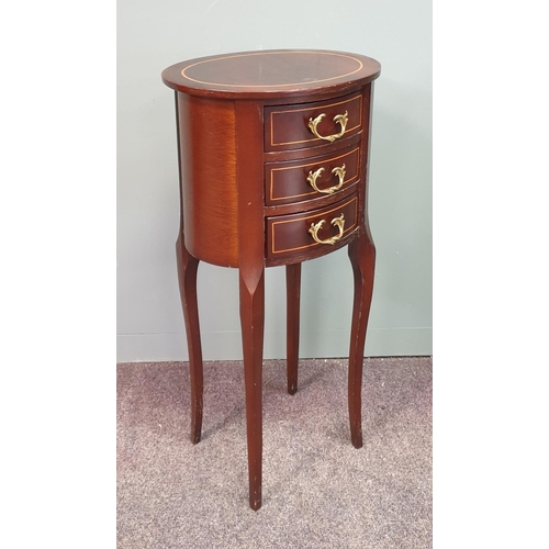 210 - Reproduction French Style Inlaid Mahogany Bedside Table/Lamp Table, H:73 x W:36 x D:29cm