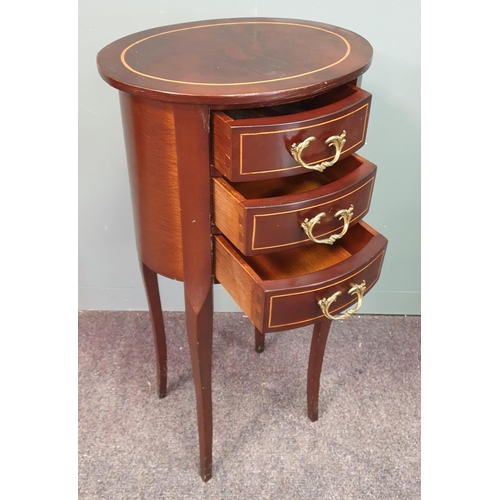 210 - Reproduction French Style Inlaid Mahogany Bedside Table/Lamp Table, H:73 x W:36 x D:29cm