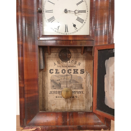 212 - American Mahogany Wall Clock complete with weights and pendulum Jerome & Co.