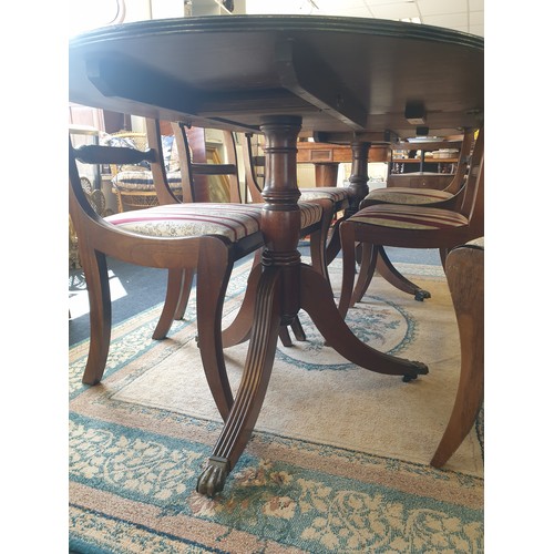 158 - Regency Style Extending Table with Six Brass Inlaid Dining Room Chairs  (L: table 210cm fully extend... 