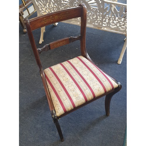 158 - Regency Style Extending Table with Six Brass Inlaid Dining Room Chairs  (L: table 210cm fully extend... 