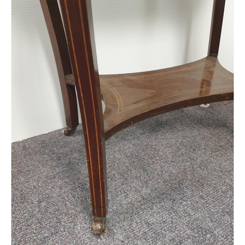 228 - Rosewood Edwardian Inlaid 2 Tier Oval Occasional Table on Castors, h:73cm x w:74cm x D: 44cm