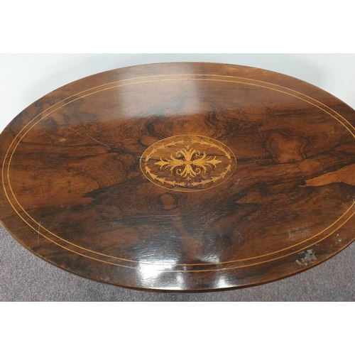 228 - Rosewood Edwardian Inlaid 2 Tier Oval Occasional Table on Castors, h:73cm x w:74cm x D: 44cm