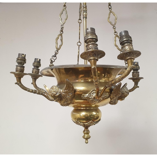 234 - Brass Six Branch Ceiling Light with Cherub Detail, H:90 x D:50cm