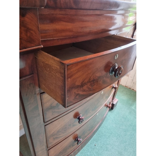 266 - Victorian Mahogany Bow Fronted Two Over Three Drawer Chest with Mother-of-Pearl Escutcheons and Secr... 