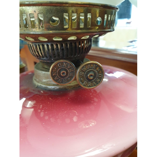 270 - Antique Coloured Glass and Brass Oil Lamp, height 55cm