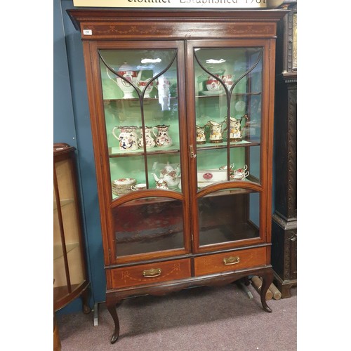 259 - Edwardian Inlaid Mahogany Two Door Glass display Cabinet with Swags and Tails Detail