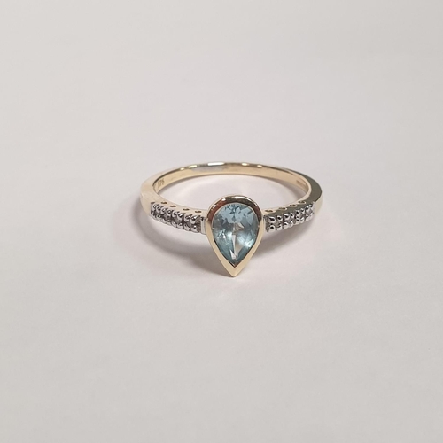 301 - 9ct Diamond and Aquamarine Ring, Size Q