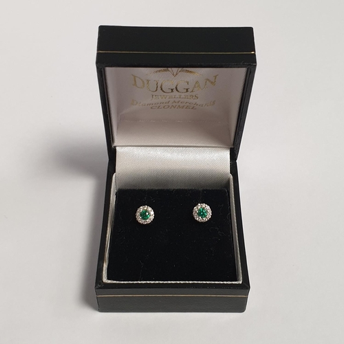 305 - 9ct White Gold Stud Earrings with Diamond and Green Emerald