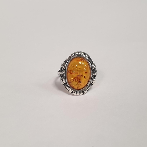 309 - Silver and Amber Ring, Size M