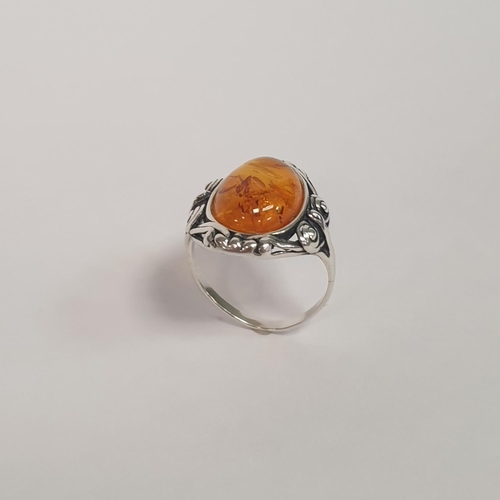 309 - Silver and Amber Ring, Size M